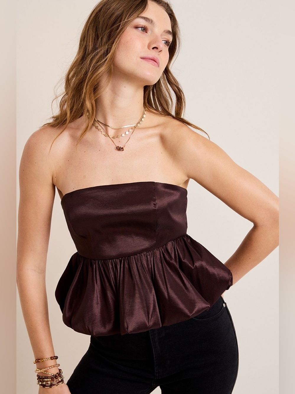 Francesca’s Jen Strapless Bubble Hem Top